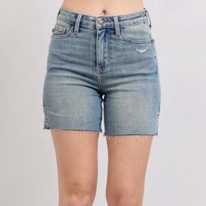NWT Judy Blue PLUS + REG Size High Waist Vintage Wash Side Slit Denim Shorts